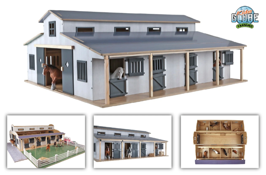 Kids Globe paardenstal met 7 boxen en weiland 1:24 – Speelgoed paardenstal | Onderdeel