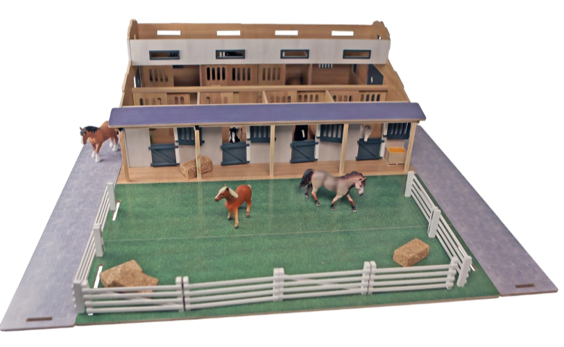 Kids Globe paardenstal met 7 boxen en weiland 1:24 – Speelgoed paardenstal | Onderdeel
