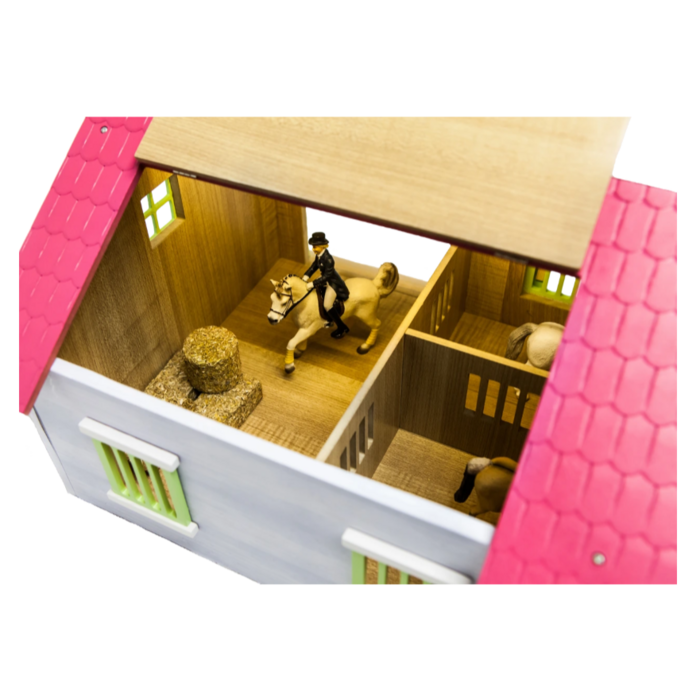 Kids Globe paardenstal hout met 2 boxen en berging roze 1:24 – Speelgoed paardenstal | Onderdeel