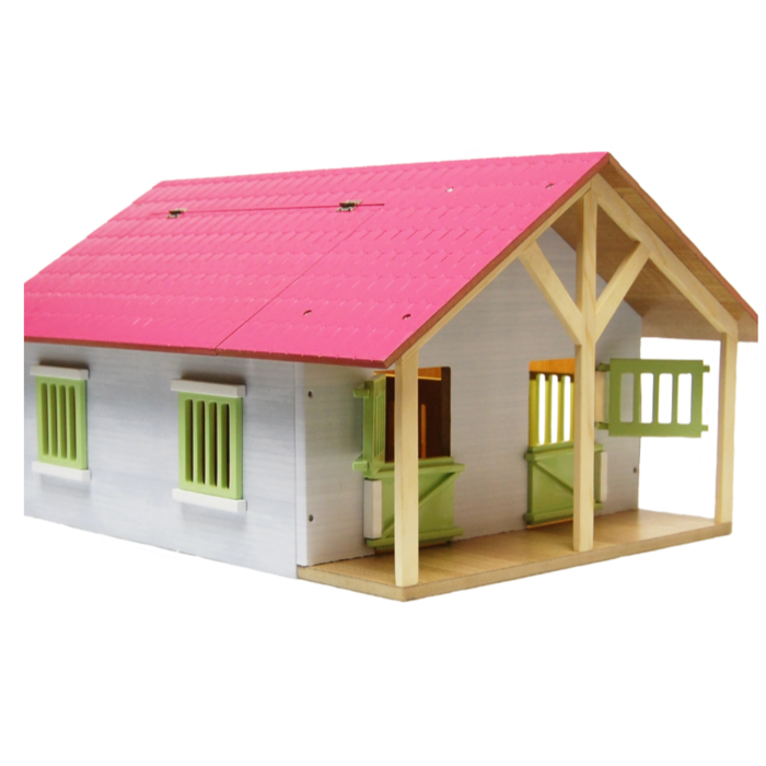 Kids Globe paardenstal hout met 2 boxen en berging roze 1:24 – Speelgoed paardenstal | Onderdeel