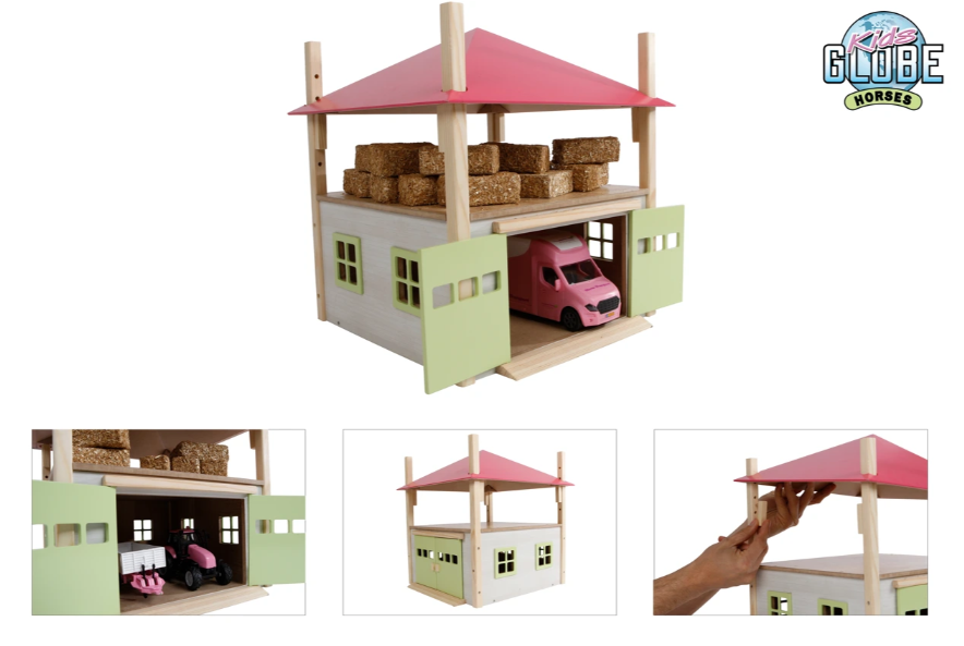 Kids Globe hooiberg hout met berging 1:32 32×32×32,5 cm roze – Speelgoed hooiberg