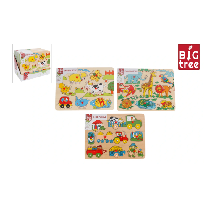 Big Tree knopjespuzzel hout dieren 3ass 30x22cm | Onderdeel