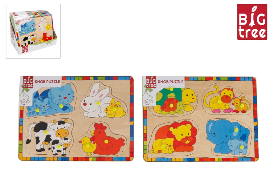Big Tree knopjespuzzel hout 8 stukjes dieren mama met kind 2ass 30x22cm | Onderdeel