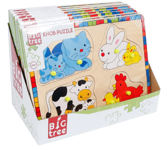 Big Tree knopjespuzzel hout 8 stukjes dieren mama met kind 2ass 30x22cm | Onderdeel