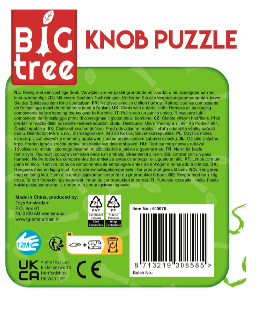 Big Tree knopjespuzzel hout 8 stukjes dieren mama met kind 2ass 30x22cm | Onderdeel