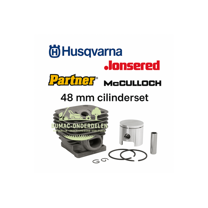 Cilinderset 48 mm voor Husqvarna 60, 61, 162, 162SE, 200 en 254 | Jonsered 625, 630, 670 | Partner 5000, R16, R20 | McCulloch PM-serie | Onderdeel