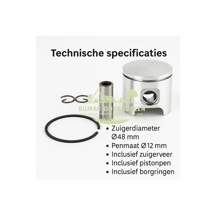 Zuiger 48 mm voor Husqvarna 60, 61, 162, 162SE, 200 en 254 | Jonsered 625, 630, 670 | Partner 5000, R16, R20 | McCulloch PM-serie | Onderdeel