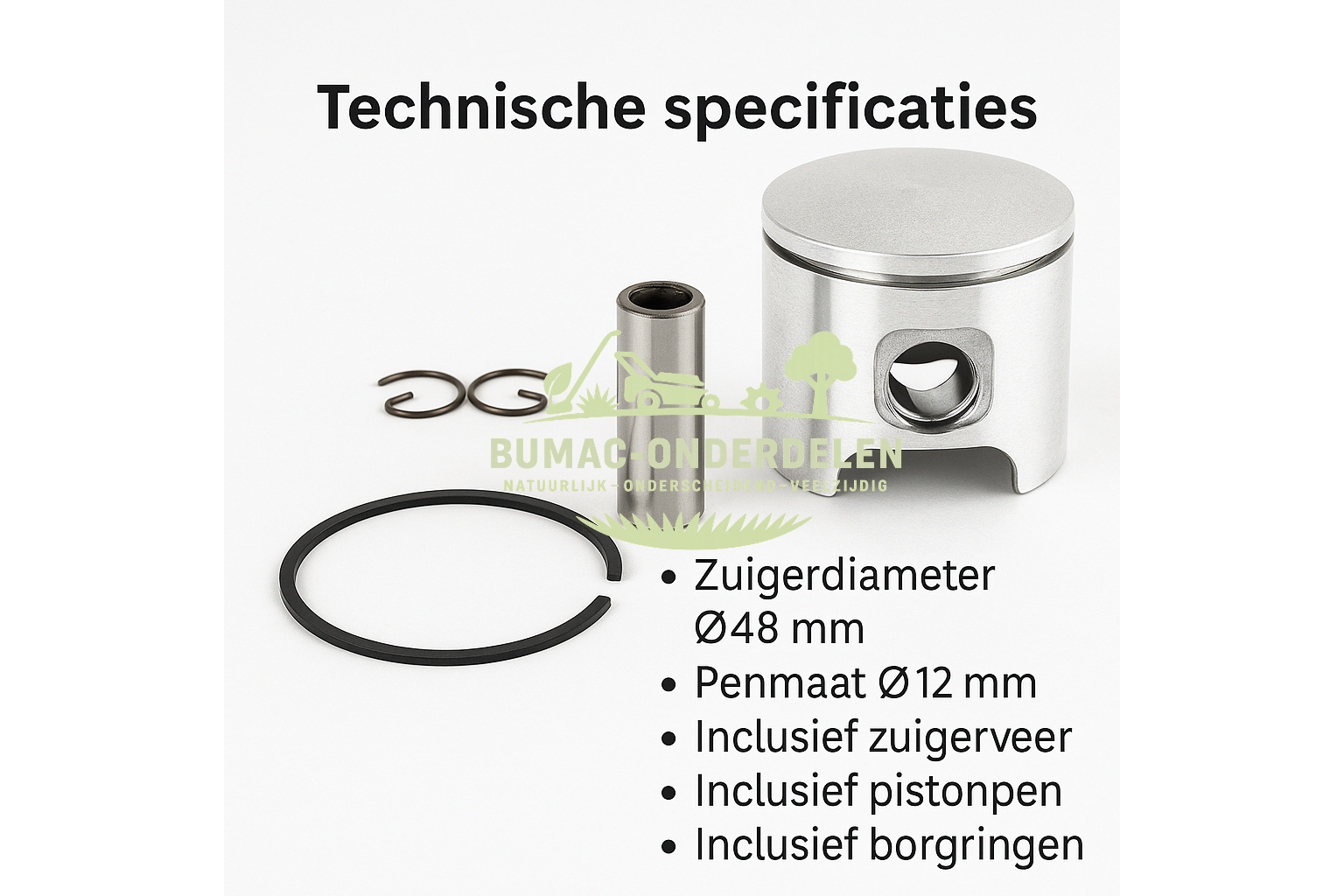 Zuiger 48 mm voor Husqvarna 60, 61, 162, 162SE, 200 en 254 | Jonsered 625, 630, 670 | Partner 5000, R16, R20 | McCulloch PM-serie | Onderdeel