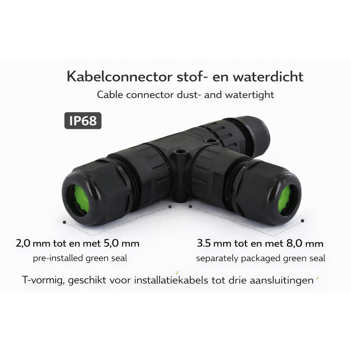 Kabelconnector T-vorm stof- en waterdicht voor installatiekabel | Onderdeel