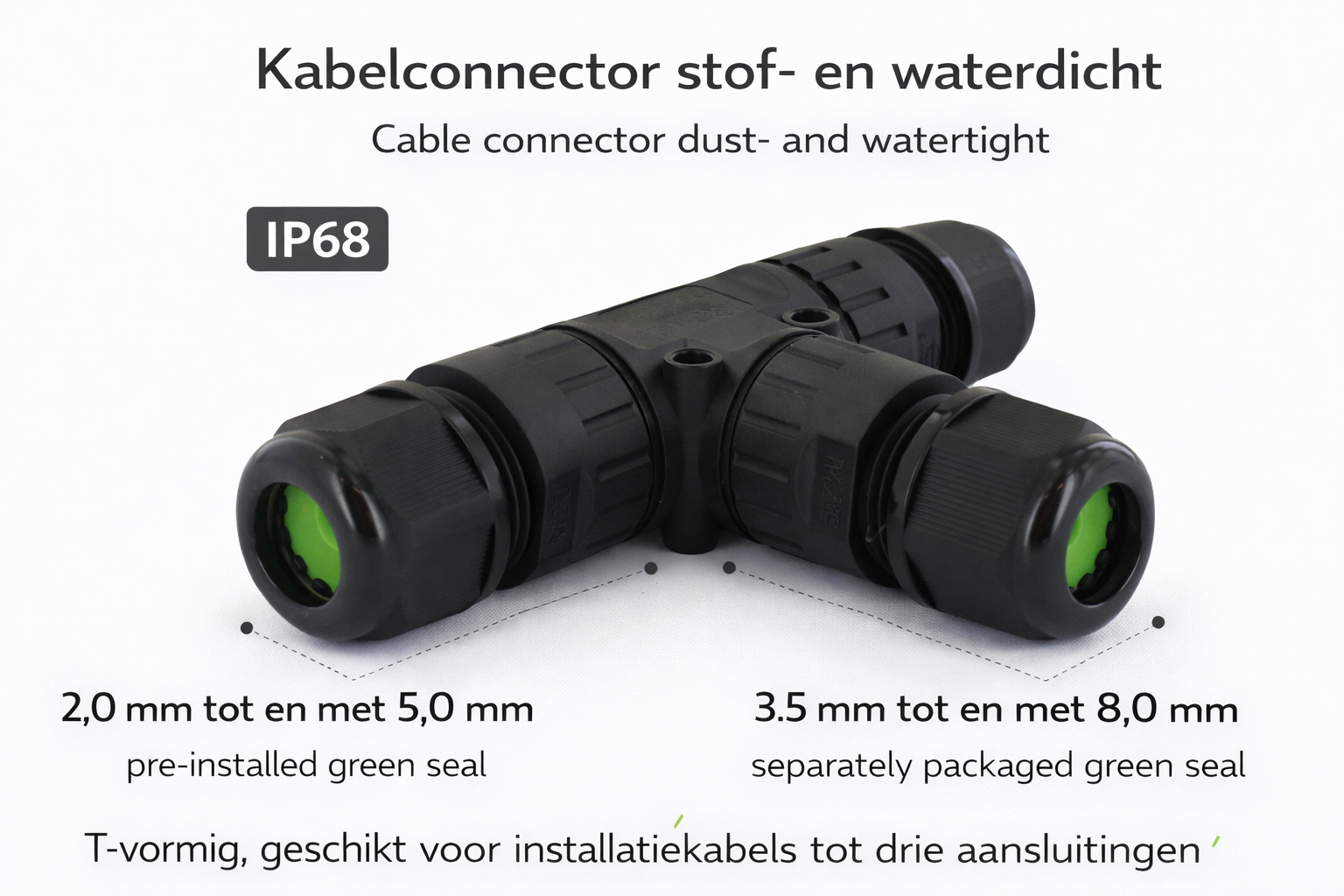Kabelconnector T-vorm stof- en waterdicht voor installatiekabel | Onderdeel