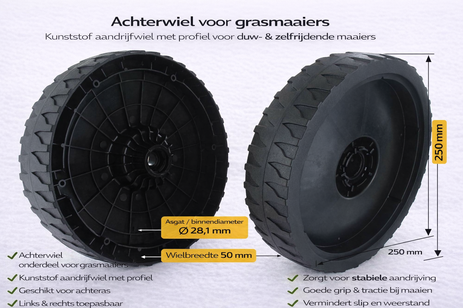 Achterwiel voor BESTGREEN, MAC ALLISTER en MOWOX grasmaaiers | Onderdeel