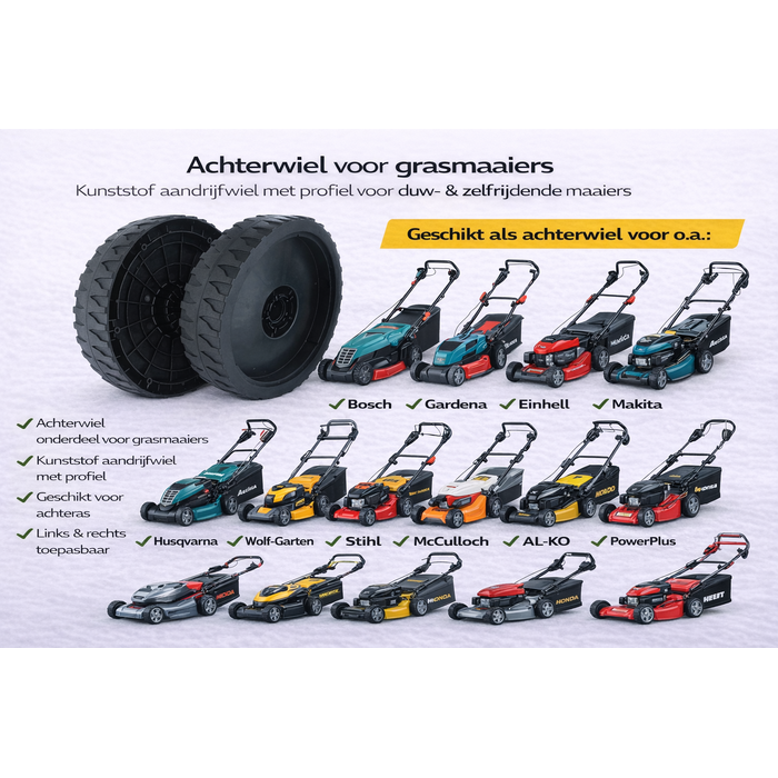Achterwiel voor BESTGREEN, MAC ALLISTER en MOWOX grasmaaiers | Onderdeel