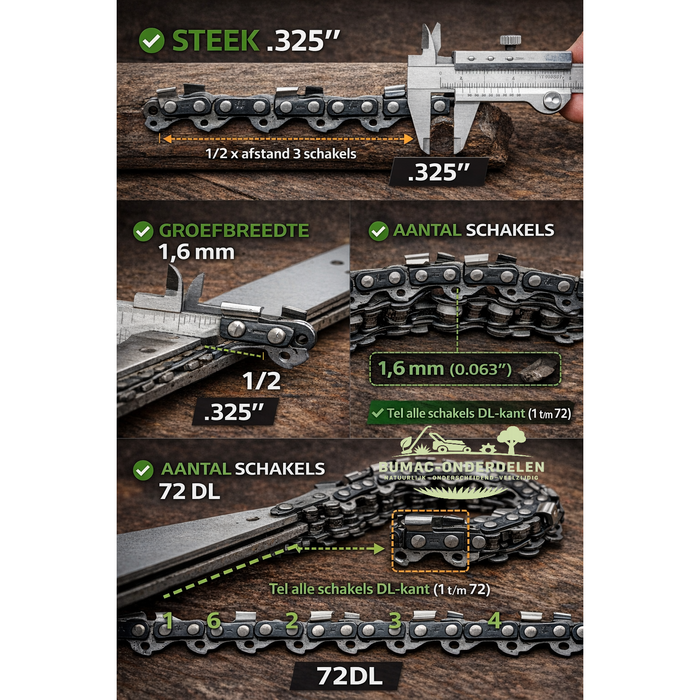 Husqvarna zaagketting onderdeel .325 steek 1,6 mm groefbreedte 72 schakels ronde zaagtand
