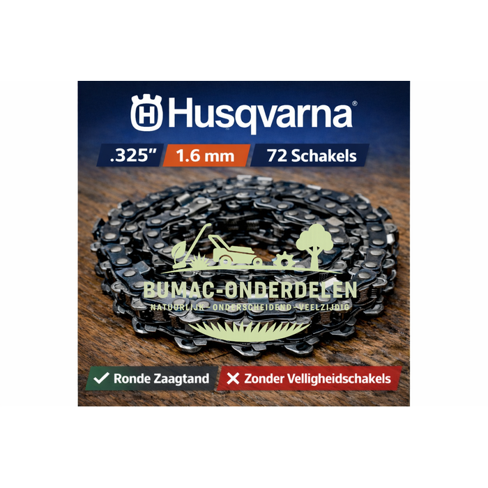 Husqvarna zaagketting onderdeel .325 steek 1,6 mm groefbreedte 72 schakels ronde zaagtand
