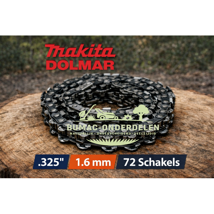 Makita Dolmar zaagketting onderdeel .325 steek 1.6 mm 72 schakels ronde tand