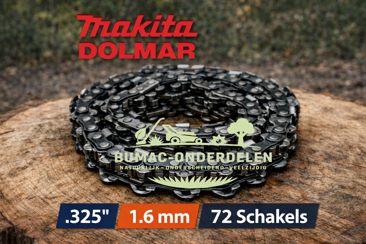 Makita Dolmar zaagketting onderdeel .325 steek 1.6 mm 72 schakels ronde tand