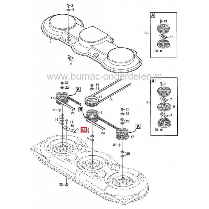 Spie voor Castelgarden - Stiga - Mountfield - Alpina, Zitmaaier - Frontmaaier - Tuintrekker - Grasmaaier, Castel Garden
