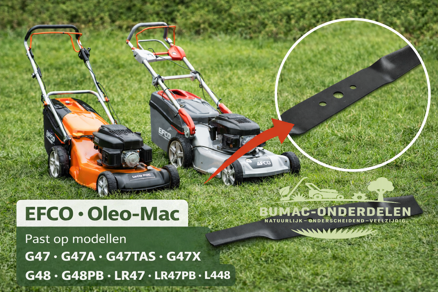 Maaimes onderdeel 455 mm voor Efco G47 G47A G47TAS G47X G48 G48PB en Efco LR47 LR47PB LR48 Oleo-Mac grasmaaiers