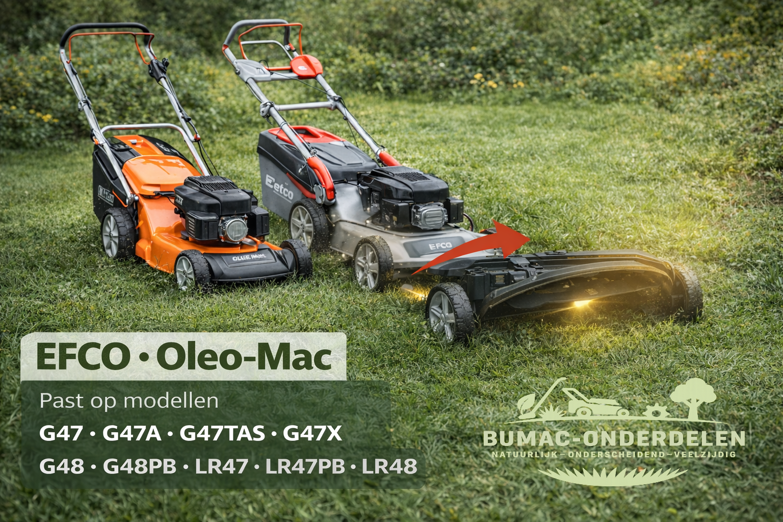 Maaimes onderdeel 455 mm met extra gaten voor Efco LR47 LR47PB LR48 en Oleo-Mac G47 G47A G47TAS G47X G48 G48PB grasmaaiers