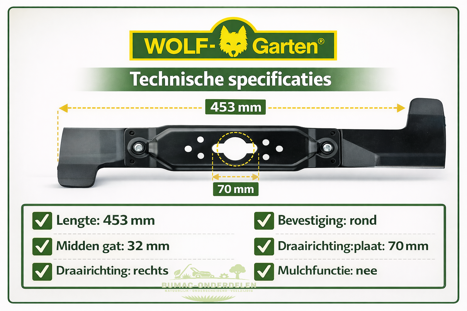 Wolf-Garten Wolf-Garten maaimes onderdeel 453 mm voor Esprit 46 B, Esprit 46 BA, Esprit 46 TMA, Premio 46 E, Premio 46 EA, Premio 46 B, Premio 46 BA, Premio 46 BAi en Premio 46 TMA grasmaaiers