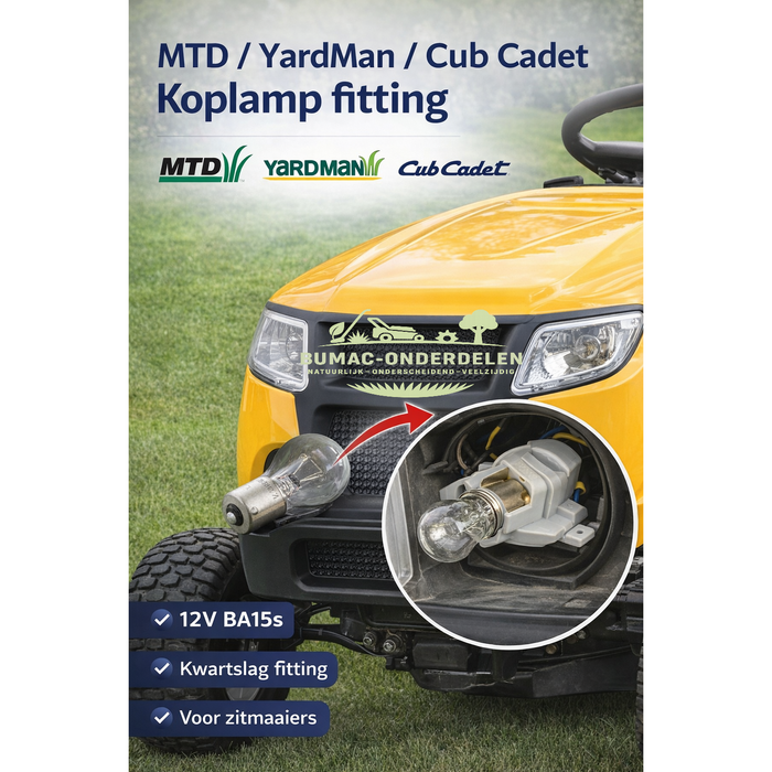 Lampfitting onderdeel BA15s 12V kwartslag zitmaaier MTD YardMan Cub Cadet Troy-Bilt koplamp fitting