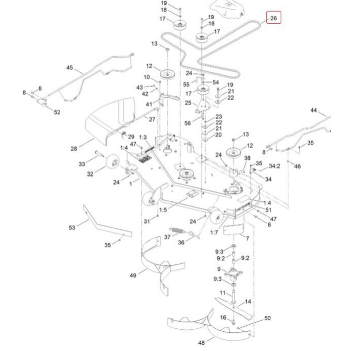 V-snaar mesaandrijving Toro TimeCutter MR5075T SS5000 SS5060 MX5075T 50 inch zijuitworp maaidek aandrijfriem messen 127 cm zeroturnmaaier onderdeel