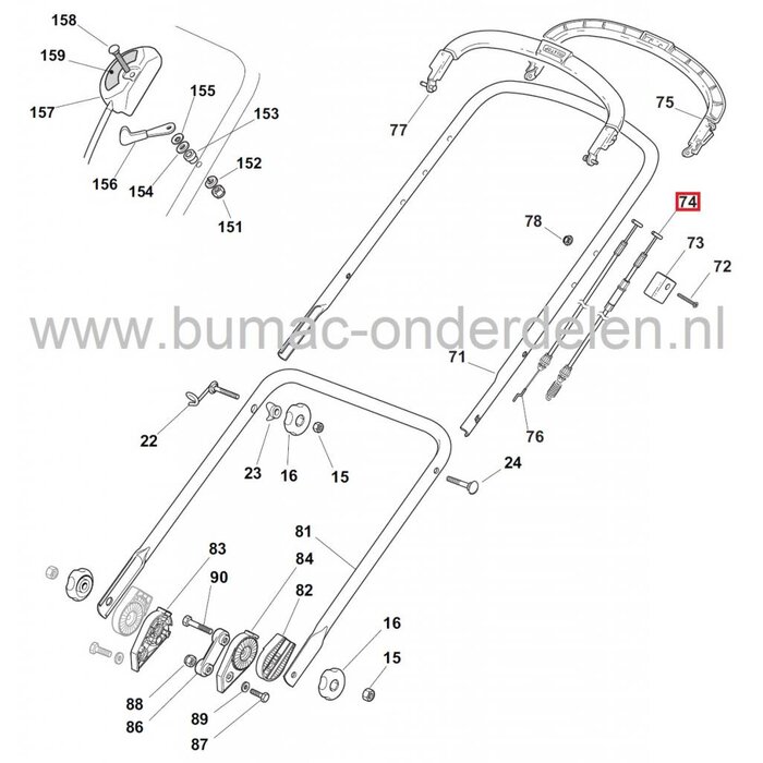 Koppelingskabel voor Grasmaaiers STIGA - CASTELGARDEN - ALPINA - MOUNTFIELD, Kabel voor Aandrijving van de Wielen bij Grasmaaier - Benzinemaaier - Loopmaaier STIGA Turbo 53-4S, Mountfield 421PD - 422PD - 460PD - 460PD-ES - 462PD - 464PD - 464PD-ES - 4810