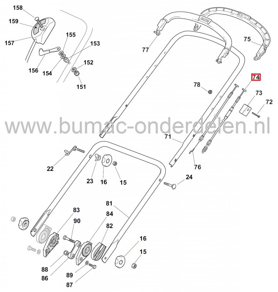 Koppelingskabel voor Grasmaaiers STIGA - CASTELGARDEN - ALPINA - MOUNTFIELD, Kabel voor Aandrijving van de Wielen bij Grasmaaier - Benzinemaaier - Loopmaaier STIGA Turbo 53-4S, Mountfield 421PD - 422PD - 460PD - 460PD-ES - 462PD - 464PD - 464PD-ES - 4810