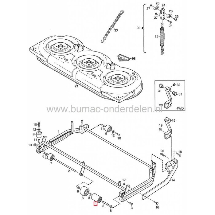 Steunwiel voor Frontmaaiers STIGA - CASTELGARDEN - MAESTRO - GTM - VIKING - MTD, Loopwielen voor Maaidekken van Frontmaaiers, onderdeel