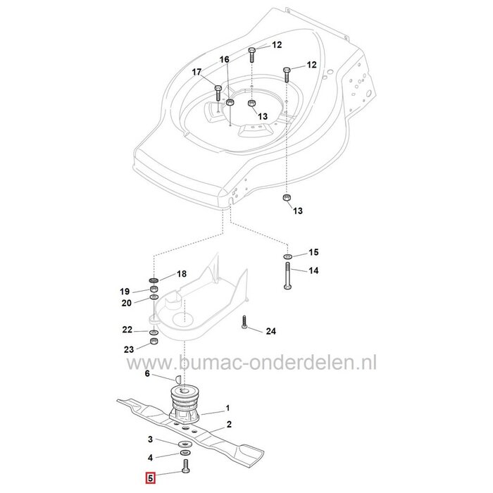 Mesbout 3/8-24x50 mm voor Grasmaaiers STIGA - CASTELGARDEN - MOUNTFIELD - ALPINA, Bouten voor Bevestigen van Maaimessen bij Loopmaaiers - Duwmaaiers - Gazonmaaiers - Benzinemaaiers - Cirkelmaaiers