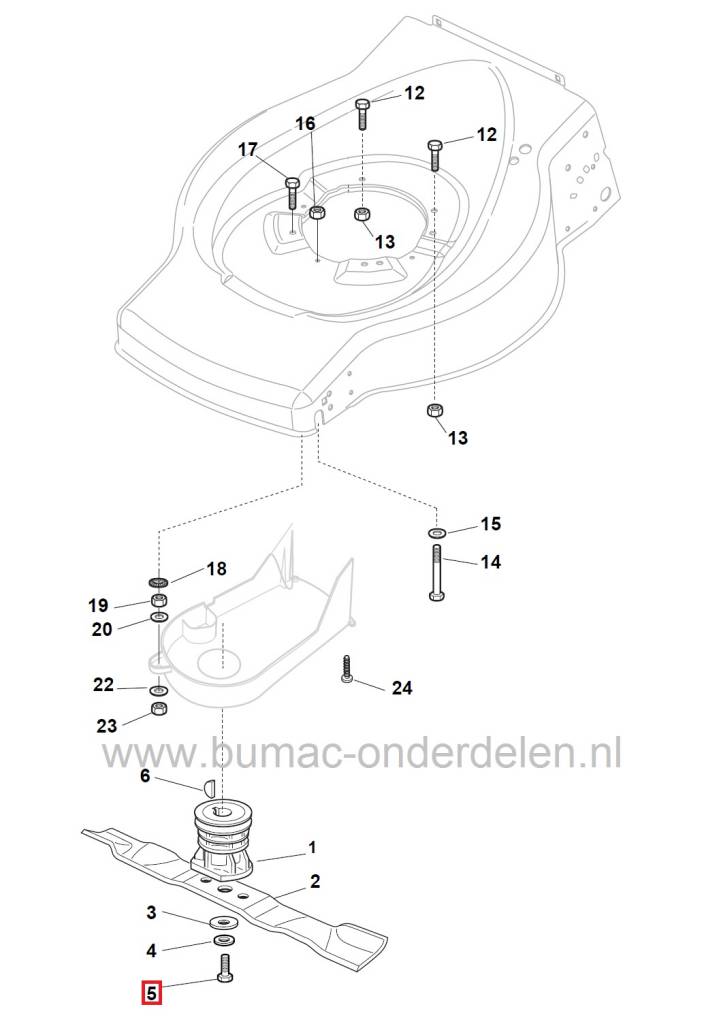 Mesbout 3/8-24x50 mm voor Grasmaaiers STIGA - CASTELGARDEN - MOUNTFIELD - ALPINA, Bouten voor Bevestigen van Maaimessen bij Loopmaaiers - Duwmaaiers - Gazonmaaiers - Benzinemaaiers - Cirkelmaaiers