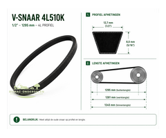 V-snaar 4L510K 1/2 inch 1295 mm aandrijving onderdeel