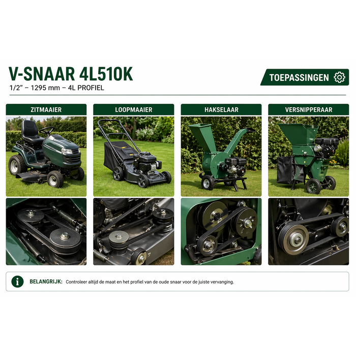 V-snaar 4L510K onderdeel 1/2 inch 12,7 mm – 1295 mm buitenlengte – Kevlar versterkt aandrijving onderdeel voor tuinmachines, hakselaars, versnipperaars en aandrijfsystemen