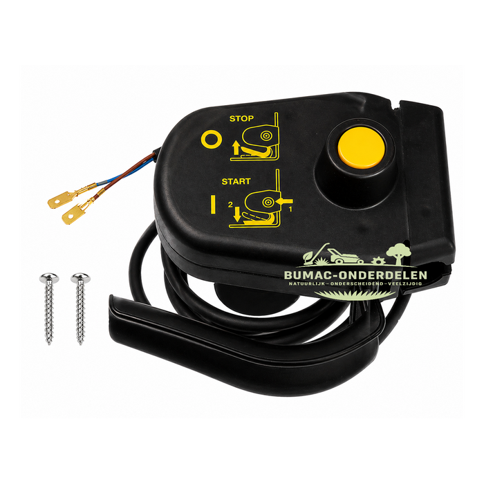 Deze schakelaar voor elektrische grasmaaier en verticuteerder is een betrouwbaar onderdeel Ø22 mm met veiligheidshendel en 12A capaciteit voor vervanging van defecte handgreepschakelaars
