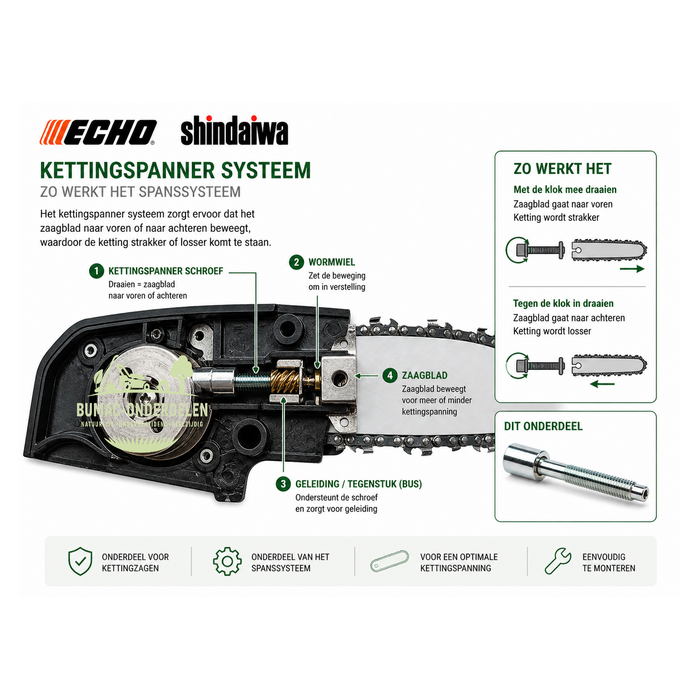 Echo Kettingspanner schroef ECHO Shindaiwa kettingzaag onderdeel – ketting blijft los of niet strak CS-260T CS-350TES CS-420ES CS-450 CS-590 CS-610 CS-620 CS-680 320TS 360TS