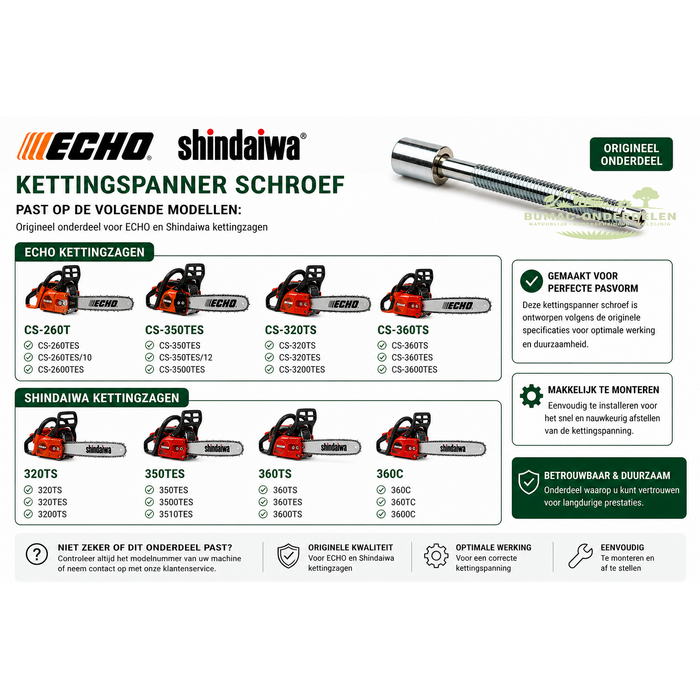 Echo Kettingspanner schroef ECHO Shindaiwa kettingzaag onderdeel – ketting blijft los of niet strak CS-260T CS-350TES CS-420ES CS-450 CS-590 CS-610 CS-620 CS-680 320TS 360TS