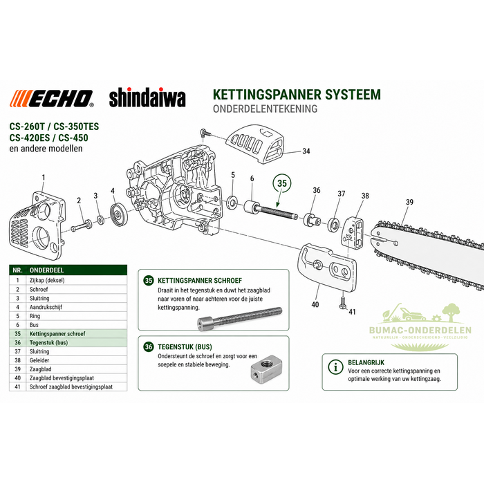 Echo Kettingspanner schroef ECHO Shindaiwa kettingzaag onderdeel – ketting blijft los of niet strak CS-260T CS-350TES CS-420ES CS-450 CS-590 CS-610 CS-620 CS-680 320TS 360TS