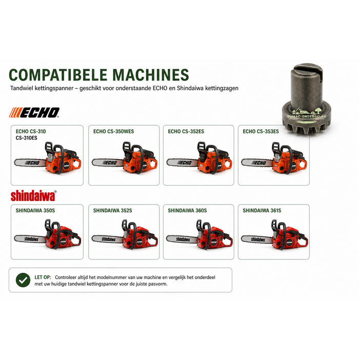 Echo Tandwiel kettingspanner ECHO Shindaiwa kettingzaag onderdeel snoeizagen – ketting blijft los of niet strak te krijgen CS-271T CS-303T CS-310 CS-330T CS350TES CS360TES CS420ES CS450 CS500 CS610 CS680 320TS 452S