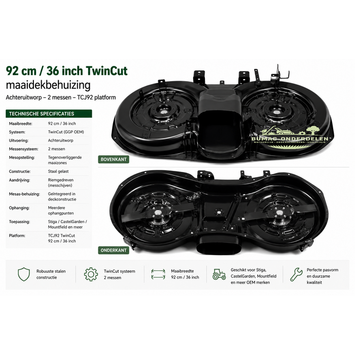 Maaidek 92 Cm voor Castel Garden - Honda - Stiga Estate Senator - Estate President -1436M - 1436H - Mountfield - Brill en Dino Zitmaaier J, JP, JT, JR, JTP, JB, JX, JS92, TC92 Junior, jX160HD, Estate Tornado, President, senator, MT580, onderdeel - Copy
