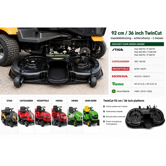 Maaidek 92 Cm voor Castel Garden - Honda - Stiga Estate Senator - Estate President -1436M - 1436H - Mountfield - Brill en Dino Zitmaaier J, JP, JT, JR, JTP, JB, JX, JS92, TC92 Junior, jX160HD, Estate Tornado, President, senator, MT580, onderdeel - Copy