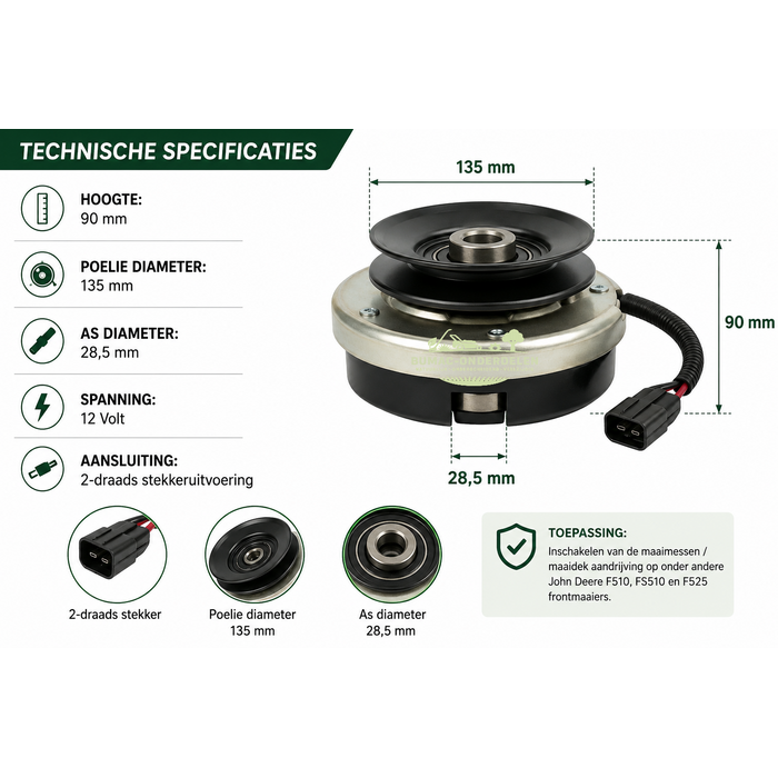 John Deere F510 F525 electromagnetische mesinschakeling koppeling – elektrische PTO koppeling 12V voor Dixon Country Clipper Grasshopper Great Dane en professionele maaierplatformen onderdeel