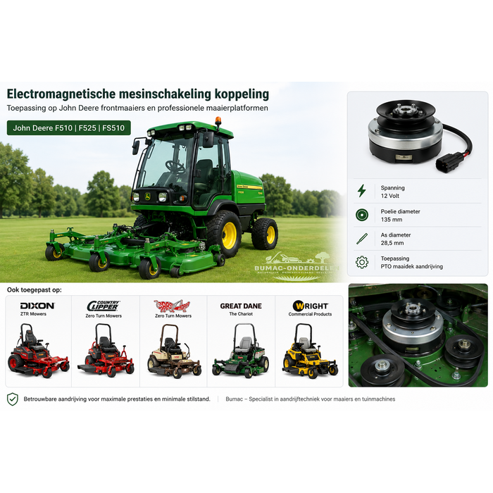 John Deere F510 F525 electromagnetische mesinschakeling koppeling – elektrische PTO koppeling 12V voor Dixon Country Clipper Grasshopper Great Dane en professionele maaierplatformen onderdeel