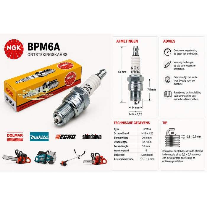 NGK BPM6A bougie voor Dolmar Makita Echo Shindaiwa kettingzaag doorslijper bosmaaier onderdeel