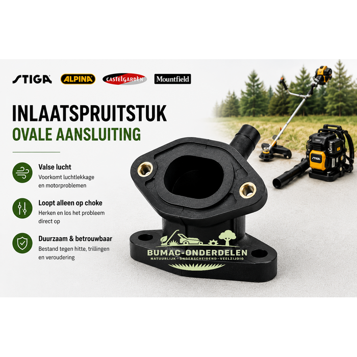 Stiga Alpina Castelgarden Mountfield inlaatspruitstuk ovale aansluiting SBC232D SBC242 SBC252 SBP375 hand-held onderdeel