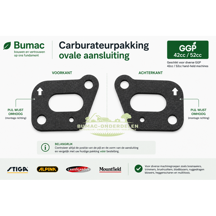Stiga Alpina Castelgarden Mountfield spruitstukpakking ovale aansluiting SBC232D SBC252 SBP375 GGP hand-held onderdeel