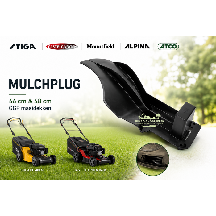 Mulchplug onderdeel voor Stiga Combi 48, Turbo 48, Collector 48, Combi 48 SQ, Castelgarden R484, Mountfield SP454, Alpina BL 480 en ATCO 46 48 grasmaaiers met 46 cm en 48 cm GGP maaidek