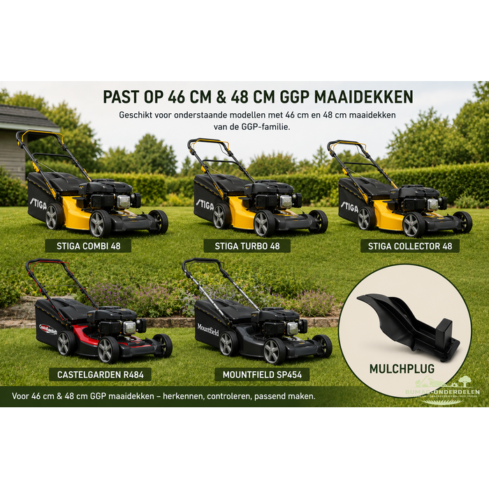 Mulchplug onderdeel voor Stiga Combi 48, Turbo 48, Collector 48, Combi 48 SQ, Castelgarden R484, Mountfield SP454, Alpina BL 480 en ATCO 46 48 grasmaaiers met 46 cm en 48 cm GGP maaidek