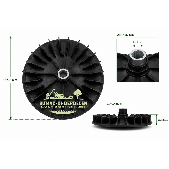 Sabo en John Deere waaier onderdeel 235 mm voor 43-EL, 43-EL Compact, 43-EL TurboStar en verwante elektrische TurboStar grasmaaiers – ventilatorwaaier voor grasopvang en luchtstroom