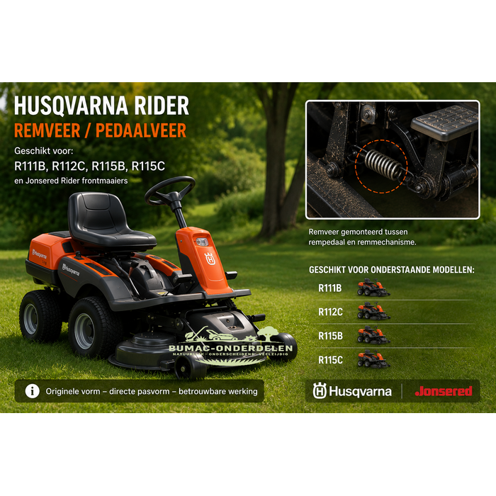 Husqvarna Rider remveer onderdeel voor Husqvarna Rider R111B R112C R115B R115C en Jonsered Rider frontmaaiers – rempedaal blijft hangen of komt slecht terug