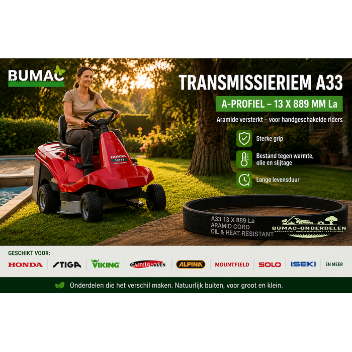 Transmissieriem onderdeel voor Honda HF1211 Stiga Estate Viking MR340 MR345 MR385 Castelgarden F72 Alpina Mountfield Iseki Solo riders met handgeschakelde transmissie